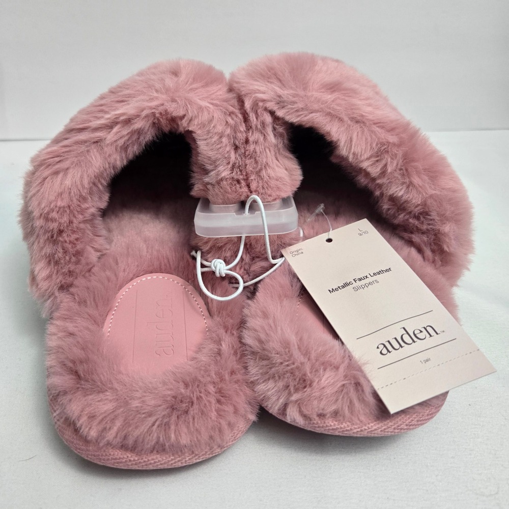 Auden Metallic Fuzzy Slides Slippers‎ Pink Rae L 9/10 - Picture 4 of 7